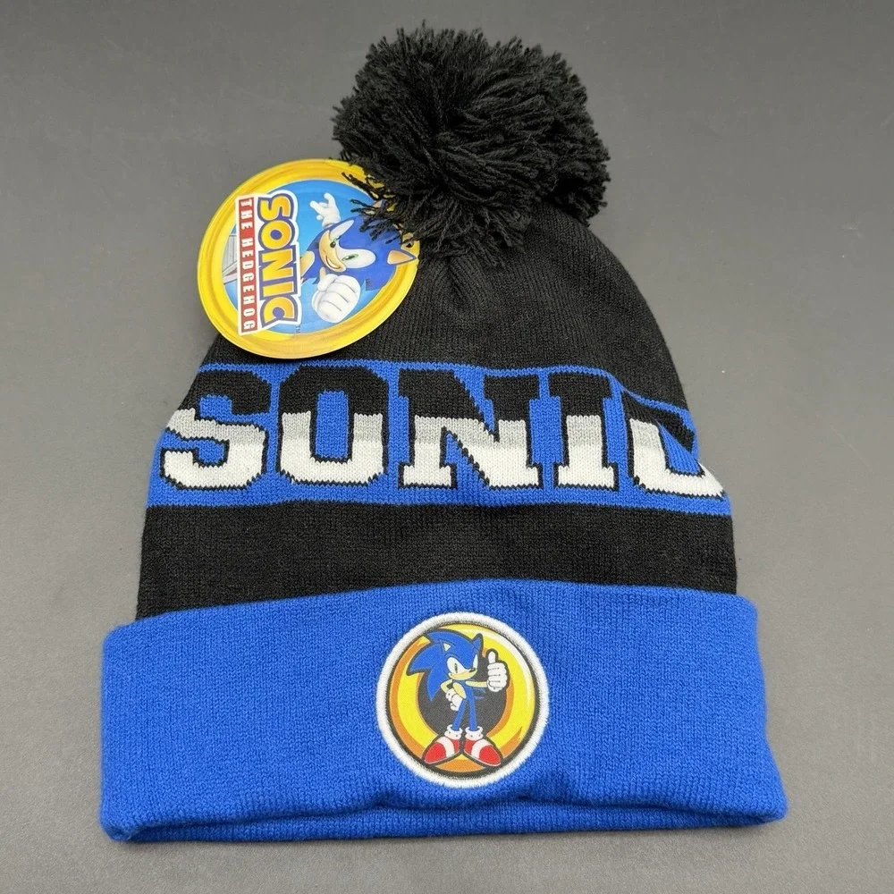 New Sonic The Hedgehog Beanie Hat Gloves Set One Size Boys Kids Winter Knit Cap